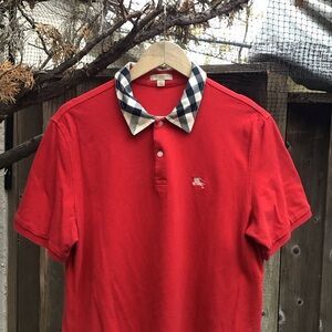 Burberry Nova Check Red Polo Shirt With Check Collar Short Sleeve Men’s Xl Xxl